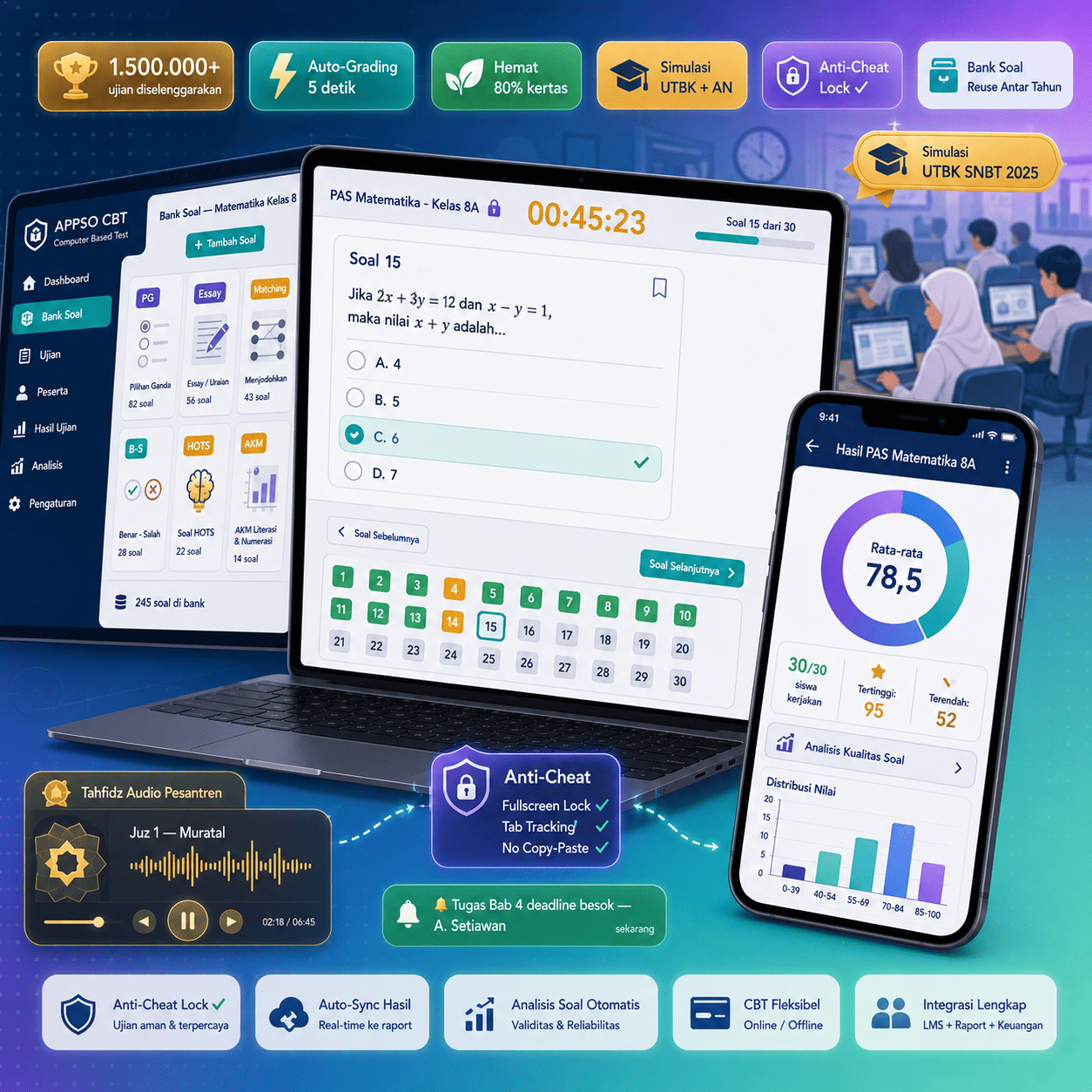 Aplikasi CBT (ujian online) sekolah APPSO — PTS PAS simulasi UTBK SNBT & Asesmen Nasional
