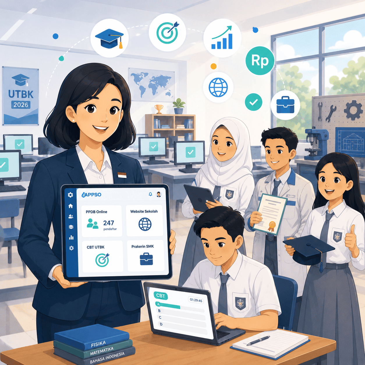 Suasana SMA/SMK/MA modern yang menggunakan Sistem Informasi Sekolah APPSO